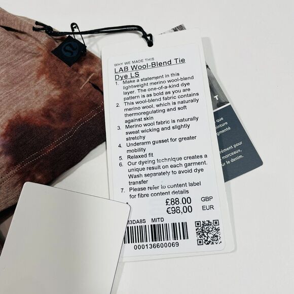 Lululemon Size M Lab Wool Blend Tie Dye Long Sleeve MITD Brown NWT $98 - Picture 3 of 5